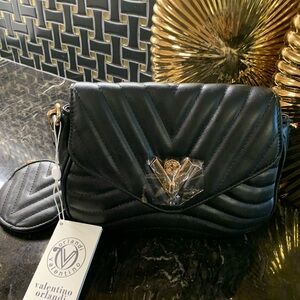 Valentino Orlandi Black Chevron Crossbody Bag